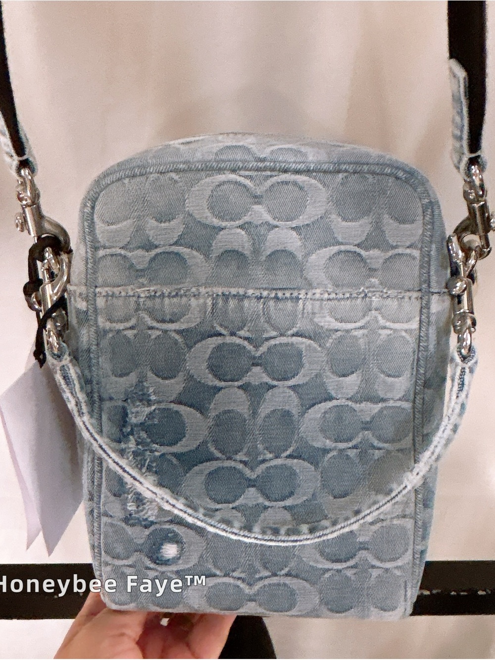 Coach Men’s Light Blue Signature Denim Crossbody Bag with crossbody strap